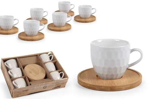 GICOS SRL Set 6 Tazzine Tazze da Caffè con Piattino in Bamboo