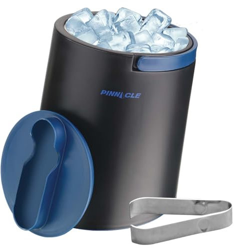 PINNACLE Insulated ice bucket for parties with Tong that fit into Lid - Stainless Steel ice bucket for cocktail bar with Collapsible Handles for indoor/outdoor bar, BPA Free (blue)
