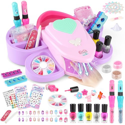deAO Nagelstudio Kinder Mädchen Geschenk, Nagelstudio mit Nageltrockner, Kinder Nagellack Set, Peel Off Nagellack, Glitzer, Nagel Salon Geburtstag Geschenk weihnachtsgeschenke für Mädchen 5 -10 Jahre