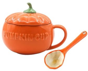 KUKUUU Kürbisbecher, Suppentasse mit Deckel für Herbstthema, Restaurant, Familienfeiern (Farbe: Medium mit Löffel)