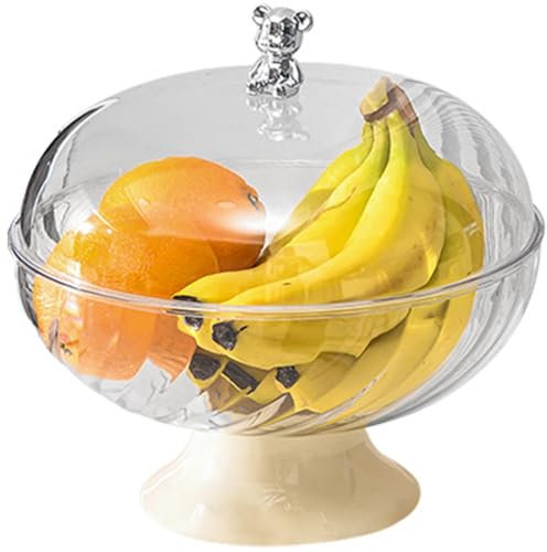 Xeiwagoo Frutero con tapa, cuenco de frutas moderno para encimera de cocina, cuenco de pedestal para cocina, cesta de frutas con tapa para prevención de mascotas, polvo (transparente)