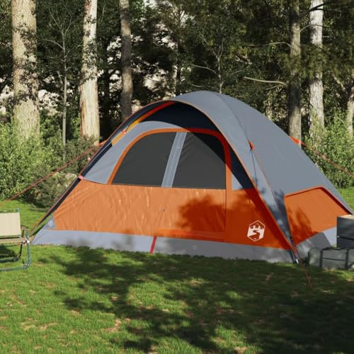 Homgoday Kuppel-Familienzelt 6 Personen Campingzelt Kuppelzelt mit Vorzelt Familienzelt Festivalzelt Zelt für Camping Reise Trekking Garten Abnehmbares Überzelt Grau und Orange Wasserdicht