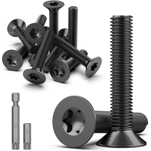 TXXATX Senkkopfschrauben M8 Schrauben Edelstahl A2 V2A 12 Stück Flachkopfschrauben Torx M8 x 40 mm Schwarz Möbelschrauben Vollgewinde Maschinenschrauben Senkkopfschrauben mit T40 Torx Bit für Möbel