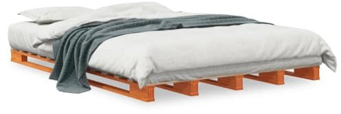 OHOOWOO Palettenbett Wachsbraun 140x200 cm Massivholz Kiefer,Elegantes Palettenbett aus massivem Kiefernholz für EIN modernes Schlafzimmer