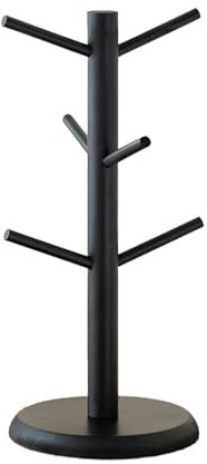 Eidoct 6 Hooks Coffee Cup Holder, Wooden Mug Rack Tree, Detachable Cup Holder, Coffee Tea Cup Organizer Hanger Holder, for Coffee Bar Accessories and Kitchen Home Organize Space-Saving, Black