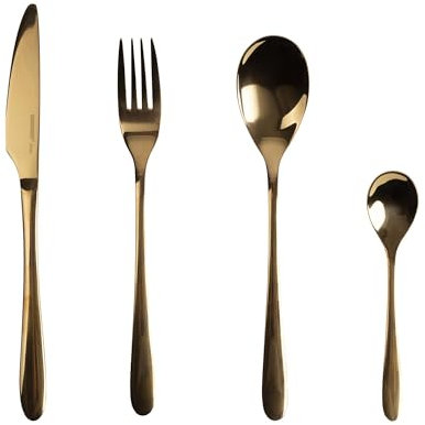 BERGNER PRAGA, Cubertería de acero inoxidable de 16 piezas, Incluye 4 cuchillos, 4 cucharas, 4 tenedores, 4 cucharas, Elegante acabado en negro, Duradera y elegante para toda ocasión