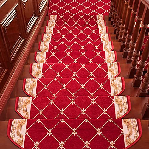 Stufenmatten mit Blumenmuster, 14 Stück, traditionelles Jacquard-Design, selbstklebend, rutschfest, Marmor-Holz-Muster, Treppenhaus, Dekoration, E, 28 x 65 cm