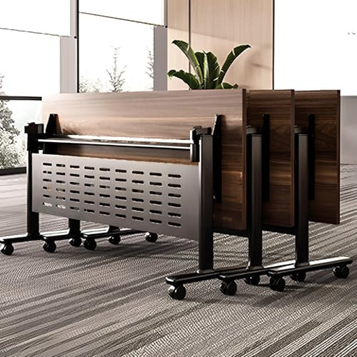 Klappbarer Konferenztisch, 3er-Set, mobiler Seminar- und Besprechungstisch mit Klappplatte und Lenkrollen, ideal für den Einsatz im Büro und Klassenzimmer (dunkler Nussbaum, 159,9 x 48,3 cm)
