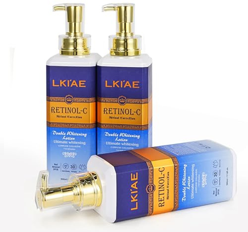 LKIAE Ultimate Whitening Retinol Body Lotion, reduziert Falten & dunkle Flecken Creme, tief feuchtigkeitsspendend, pflegend, Anti-Aging, mit Kollagen, Schneckenextrakt, 500 ml (3er Pack)