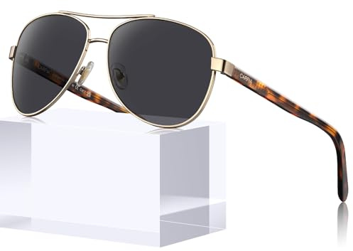 CARFIA Polarized Sunglasses for Men UV Protection, Classic Pilot Style, Acetate Tortoise Arms CA3216