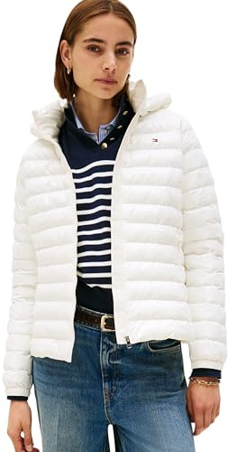 Tommy Hilfiger Donna Giacca Imbottita Padded Slim con Cappuccio, Bianco (Ivory Silk), M
