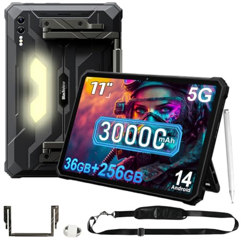 Blackview Active 10 Pro 5G Rugged Tablet, 11 FHD+, 30000mAh, 36GB+256GB/2TB Outdoor Tablet, 108MP+20MP, 2 Speakers, Android 14, IP68/IP69K, OTG, NFC, Schwarz