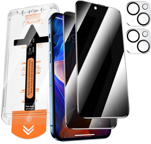 QUESPLE Panzerglas Sichtschutz für iPhone 13 mit Kamera Schutz, [Auto-Installation] Anti-Spähen Full Screen Privatsphäre Schutzfolie, 9H Härte Gehärtetem Glas Displayschutzfolie, 2+2 Stück