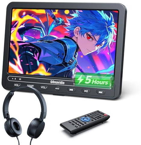 GOnavidio 10.1 Portable Car DVD Player for Kids with HDMI Input, USB/TF Card Support, AV In/Out, Region Free, Last Memory Function, Includes Wall Charger - Ideal for Road Trips & Travel
