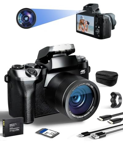 SWE Digitalkamera 4K 64MP Selfie Digital Kamera Fotokamera mit WiFi 4.0 Touchscreen, Autofokus 16X Kompaktkamera für Einsteiger mit 64G Karte 3000mAh Batterie Camera Tasche - Doppellinse