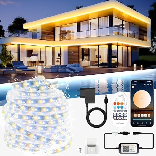 TENDIST 35M Tira LED Exterior Impermeable IP67, Luces Blancas Exterior 3000K-6500K, 24V Tiras de LED Adhesivas Impermeable, Fita LED con APP & Mando a Distancia para Pavillon, Pérgola, Patio