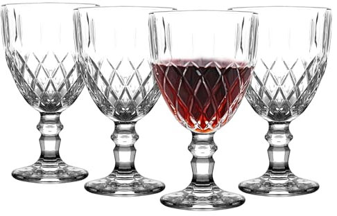 binsakao Wine Glasses - Goblet Glasses Set of 4 - Stemmed Glass Cups - Clear Beverage Goblets 340 ml