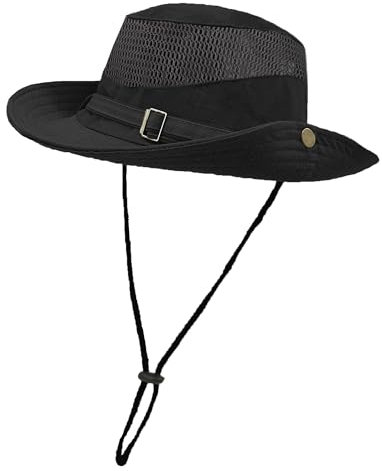 ehsbuy Sonnenhut Herren Atmungsaktive Mesh Safari Fischerhut Faltbare Breite Krempe Sommerhut Cowboy Stil Einstellbare Boonie Anglerhut für Wandern Reise Outdoor