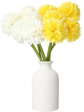 sourcing map 10pcs Artificial Chrysanthemum Ball Flowers Faux Chrysanthemum Flowers Bouquet Silk Fake Mum Flower for Home Garden Wedding Party Decoration, White/Yellow