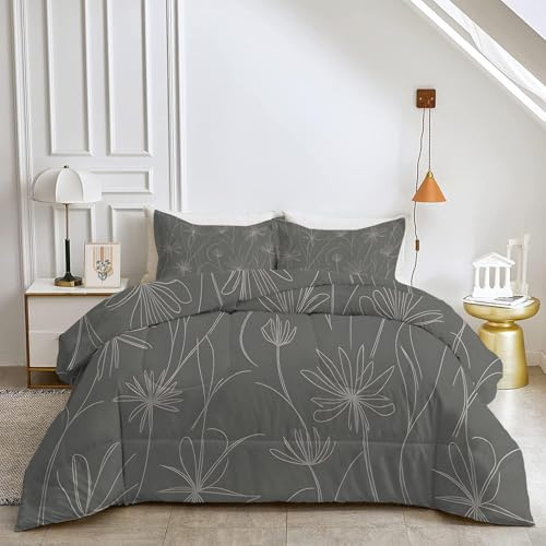 FamHarbor Blumen Bettdecke 200x200 Ganzjahresdecke 4 Jahreszeiten, Pflanzen Muster Steppdecke für Allergiker Vintage Zudecke Schlafdecke Duvet 200x200cm mit 2 Kissenbezugs 80x80cm, Ed69