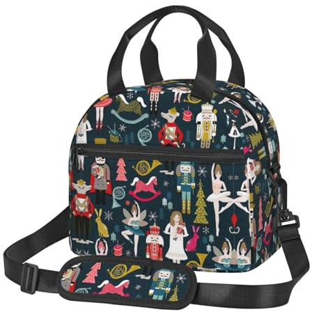 Kfjghhl Sac à déjeuner pour femme Motif Casse-noisette Motif ballet de Noël Grande ouverture Portable Sac à déjeuner isotherme pour adultes pique-nique plage