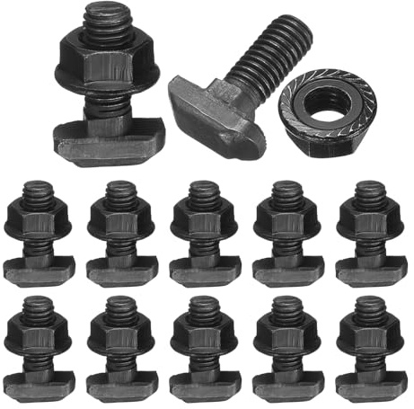 sourcing map 12pcs M8x20mm t Slot Drop-in Bolt, Carbon Steel Hammer Head Bolts t Shape Stud Sliding Screw with M8 Hexagon Flange Nuts for European Standard 40 Series Aluminum Profile
