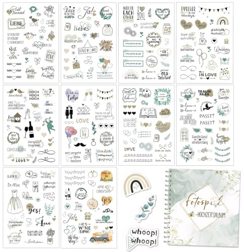 Exquilnova Adesivo per libro degli ospiti di nozze (213 motivi), decorazione per matrimonio con tanto amore, decorazione vintage per libro degli ospiti o album fotografici, adesivo per diario, verde