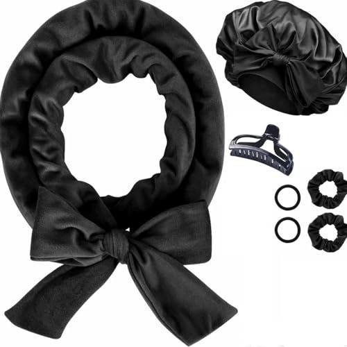 Locken Ohne Hitze, Samt Lockenwickler Über Nacht mit Schlafmütze, Hair Curler DIY Haare Lockenband Frisurenset, Heatless Curls Band für Langes Mittleres Haar (Schwarz)
