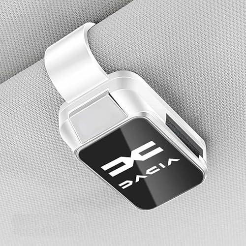 XVBFSC Sunglasses Holder for Car for Dacia Duster Spring Logan Sandero Jogger Lodgy Bigster Dokker, Sunglasses Holder and Ticket Card Clip Car Visor Accessories,White