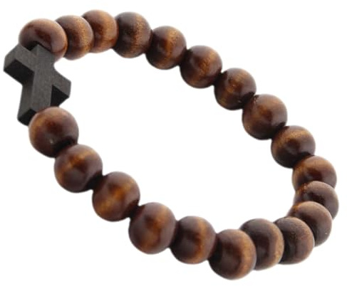 minkissy Holzperlen Kreuzarmband für Damen und Herren Handgefertigtes Armband mit Kreuzanhänger Leichtes und Elegantes Design für Alltag Partys und Besondere Anlässe