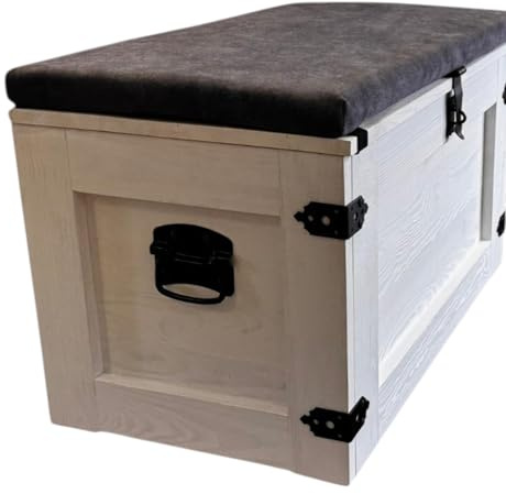 weeco Baúl de madera blanca de 80 cm, maletín de madera, cesta de almacenamiento, baúl, mesa auxiliar, mesa auxiliar vintage, tapa plegable y espacio de almacenamiento, mueble de madera rústico, con