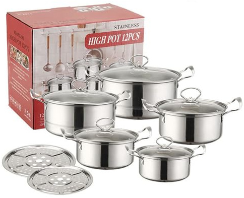 Yulokdwi Juego De Cacerolas | Juego De Ollas Acero Inoxidable - Conjunto Utensilios Cocina Para Guisar Y Cocinar Al Vapor Verduras En Hogar Y Restaurante