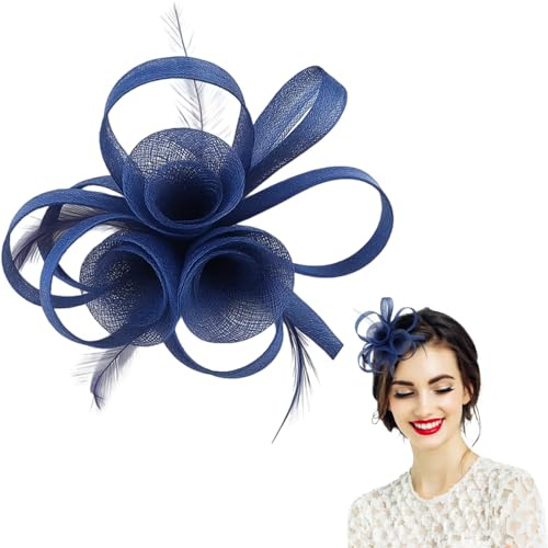 Navy Fascinator, Elegant Blue Fascinators Clip for Weddings with Mesh Ribbon and Feathers, Fashion Headpiece for Women, Ideal for Weddings, Tea Parties, Cocktail Events