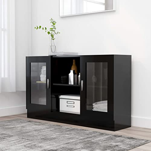 ACAGALA Vitrine, Glas Vitrinenschrank, Sammlervitrine, Sideboard mit Glastüren, 6 Fächer, Mehrzweckschrank für Wohnzimmer Schlafzimmer, Schwarz, 120x30,5x70 cm