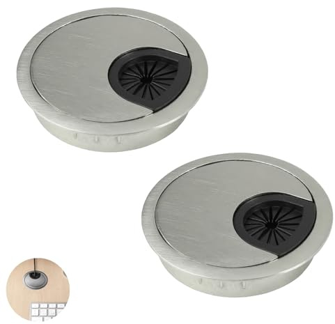 2 PCS Desk Grommet, Desk Cable Grommet, Cable Hole Cover, for Home Office Computer Table Cables(Brushed Silver 60mm)