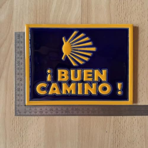 Keramikkachel Jakobsweg - ¡BUEN CAMINO! - Echte Keramik-Fliese 20 x 15 cm, Galizien Souvenir & Wanddeko