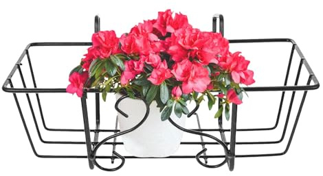 NUOBESTY Supporto Portavasi da Appendere in Ferro Nero per Balcone, Mensola Sospesa per Fioriere da Ringhiera, Espositore per Piante da Esterno Resistente e Decorativo