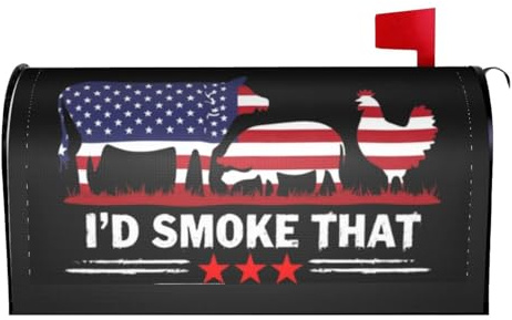 Waterproof Sunproof Mailbox Cover I'd Smoke That BBQ Funny for Pitmasters Standard Size Magnetic Wrap Post Letter Box Covers for House Garden Yard Decoration