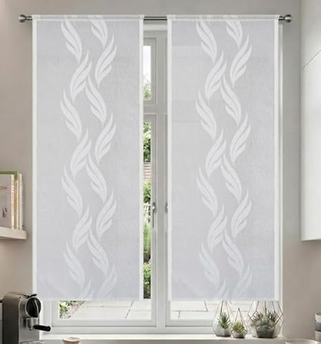 Tata Home Coppia Tende per Interni a Vetro Finestra Semitrasparenti Bianche Tende Cucina Bagno Camera Ricamate Fantasia Moderne Eleganti Con Ricamo Misura 45x150 cm Mod. MADRID Colore Naturale