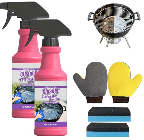 Xivicii 2Pcs Oven and Grill Cleaner Spray, Multi Purpose Heavy Duty Cleaner with Gloves 2 Sponges for Kitchen Barbecue Grills