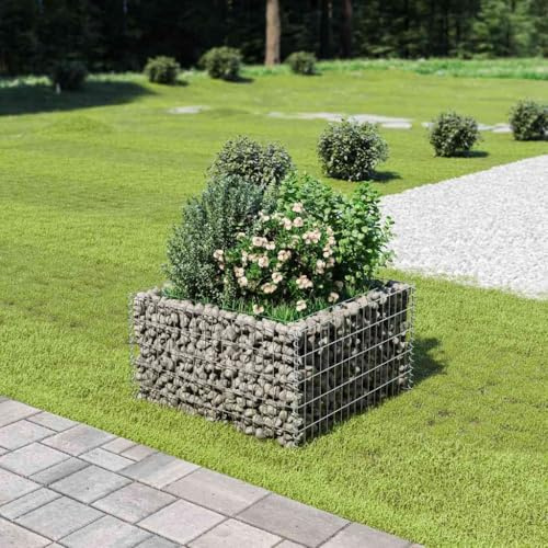 Mokuyary Letto rialzato per gabbione in acciaio zincato 90 x 90 x 50 cm fioriera da giardino, vassoio per piante grasse, terrazza, patio, balcone