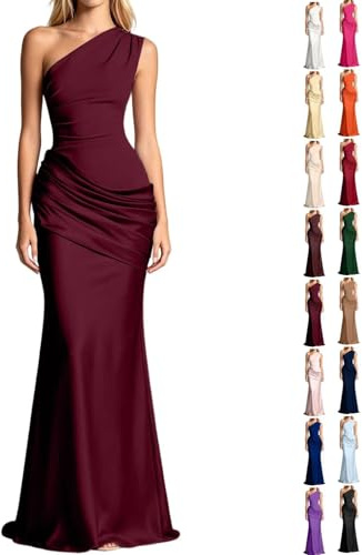 Robe Femme Chic et Elegant Jaune Blanche Rose XXL XL XXS Robe Moulante asymétrique en Satin froncée épaules dénudées Coupe ajustée idéale formelle soirée élégante Les Vacancesla Plage Noel Club Dress