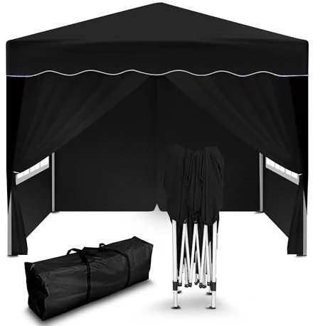 Kronenburg Faltpavillon wasserdicht Dachmaß 3 x 3 m UV Schutz 50+ Pavillon in Schwarz mit 4 Seitenteilen