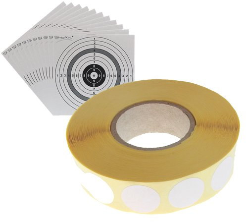 Schusspflaster weiß 2000 Stück, Durchmesser 19mm, selbstklebend für Schießsport, Schützensport Zielscheiben + 10 original ShoXx.® Shoot-Club Zielscheiben mit 250 g/m²
