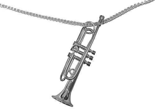Miniblings Trompete Kette Trompetenkette Halskette 60cm silber versilbert | Halsschmuck aus eigener Fertigung in Berlin, mit Trompeter