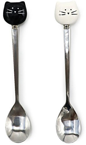 AYOMI Teelöffel-Set aus Edelstahl mit Katzenköpfen, 4-teilig, feinpoliert