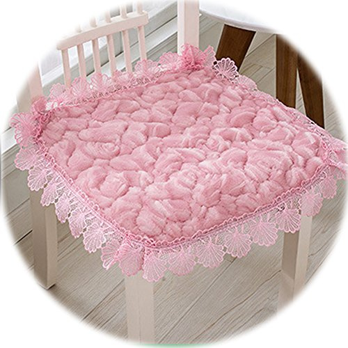 TINTON LIFE 2pcs 17 X 17 Soft Plush Square Chair Cushion Garden Patio Home Lace Floral Dining Seat Pads with Ties(Pink)