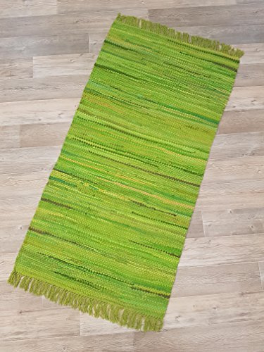 Kottig Fleckerlteppich Hochwertiger Handweb Fleckerl Teppich Arlberg 70x140 cm 2.200g/m2 schwere Qualität grün