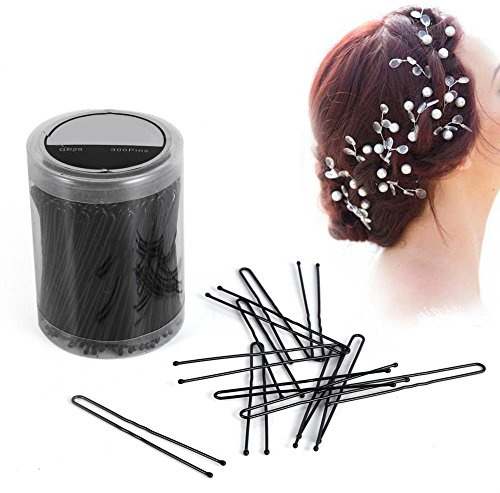 300 Stücke Haarnadeln, Haarspangen und U Haarnadel und 100 Stück Haargummi mit Aufbewahrungsbox für Mädchen und Frauen Friseur Haarnadeln Clips Schellen Wavy Clip Haar Zubehör 6 Arten(M Schwarz)