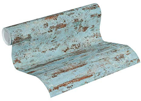 A.S. Création Plain Wallpaper Neue Bude 2.0 Ed. II Non-Woven Wallpaper 10.05 m x 0.53 m Blue Brown Orange Made in Germany by Livingwalls 374153 37415-3